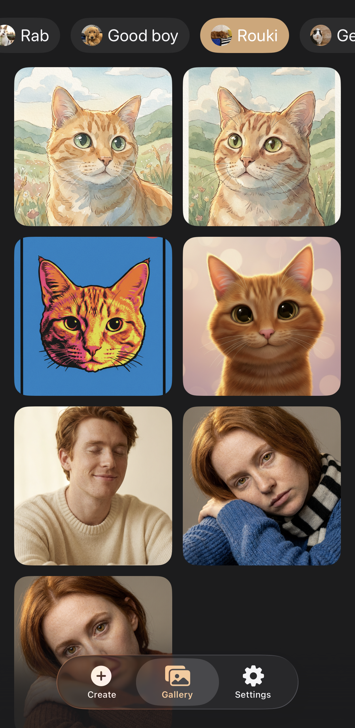 Browse your pet portrait gallery